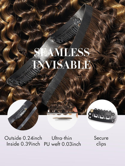 LUVME Clip in Hair Extensions Real Human Hair, Remy Human Hair Extensions Clip Ins for Women, #2/27 Extensions, 18Inch 135G 9Pcs Kinky Curly Hair