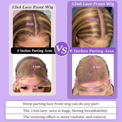 Ombre Highlight Lace Front Wig Human Hair 220 Density 13X6 HD Honey Blonde Deep Wave Lace Frontal Wigs Human Hair Beginner Friendly No Synthetic Blend No Tangle No Shedding Triple Lifespan 3X 24Inch