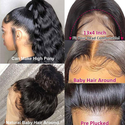 Lace Front Wigs Human Pre Plucked Body Wave 13X4 Lace Frontal Wig with Baby Hair 100% Human Hair Wigs for Black Women 150% Denisty Brazilian Real Hair Natural Color 20 Inch