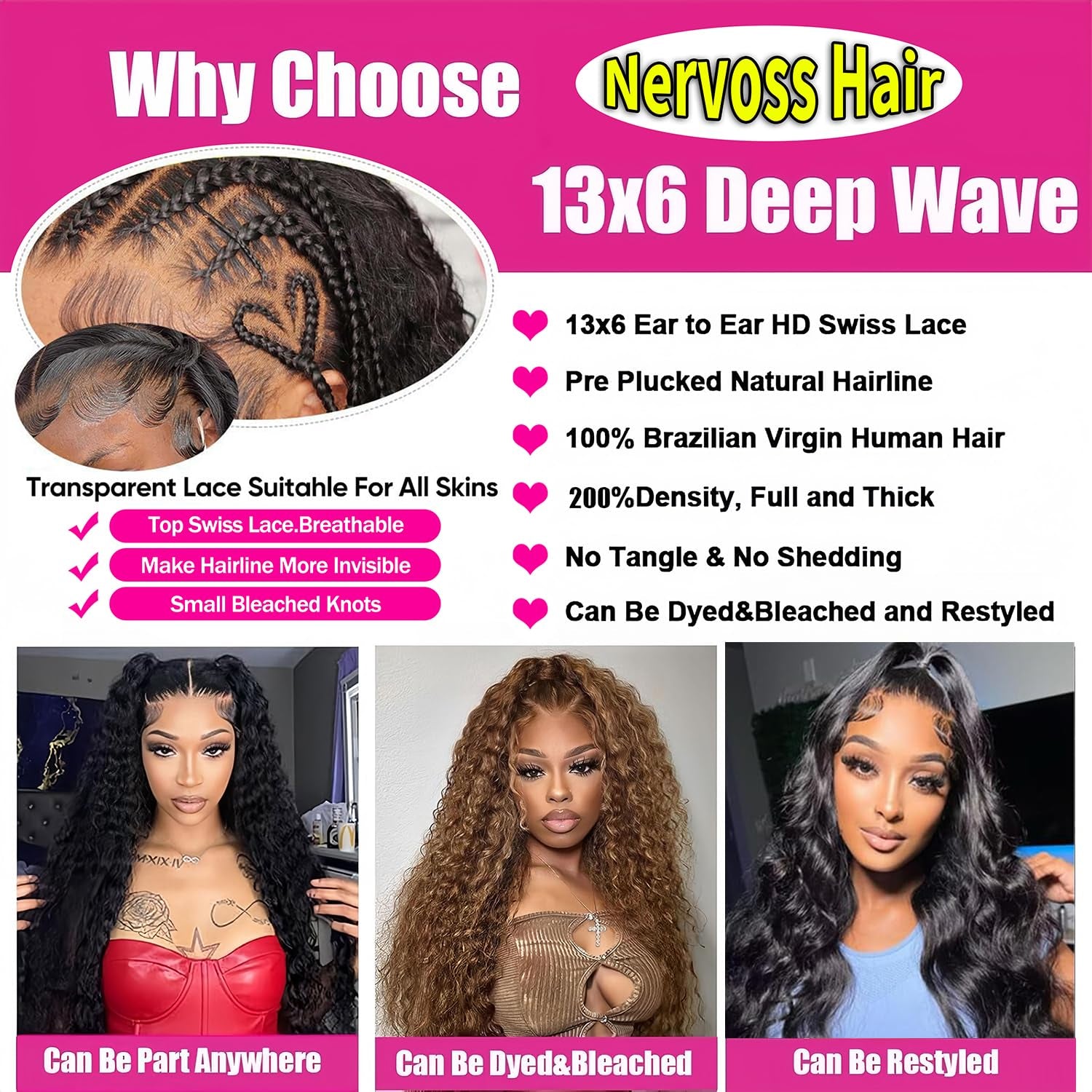 30 Inch Deep Wave Lace Front Wigs Human Hair 200% Density 13X6 HD Transparent Deep Curly Lace Front Wigs for Women Pre Plcked Glueless Wigs with Baby Hair