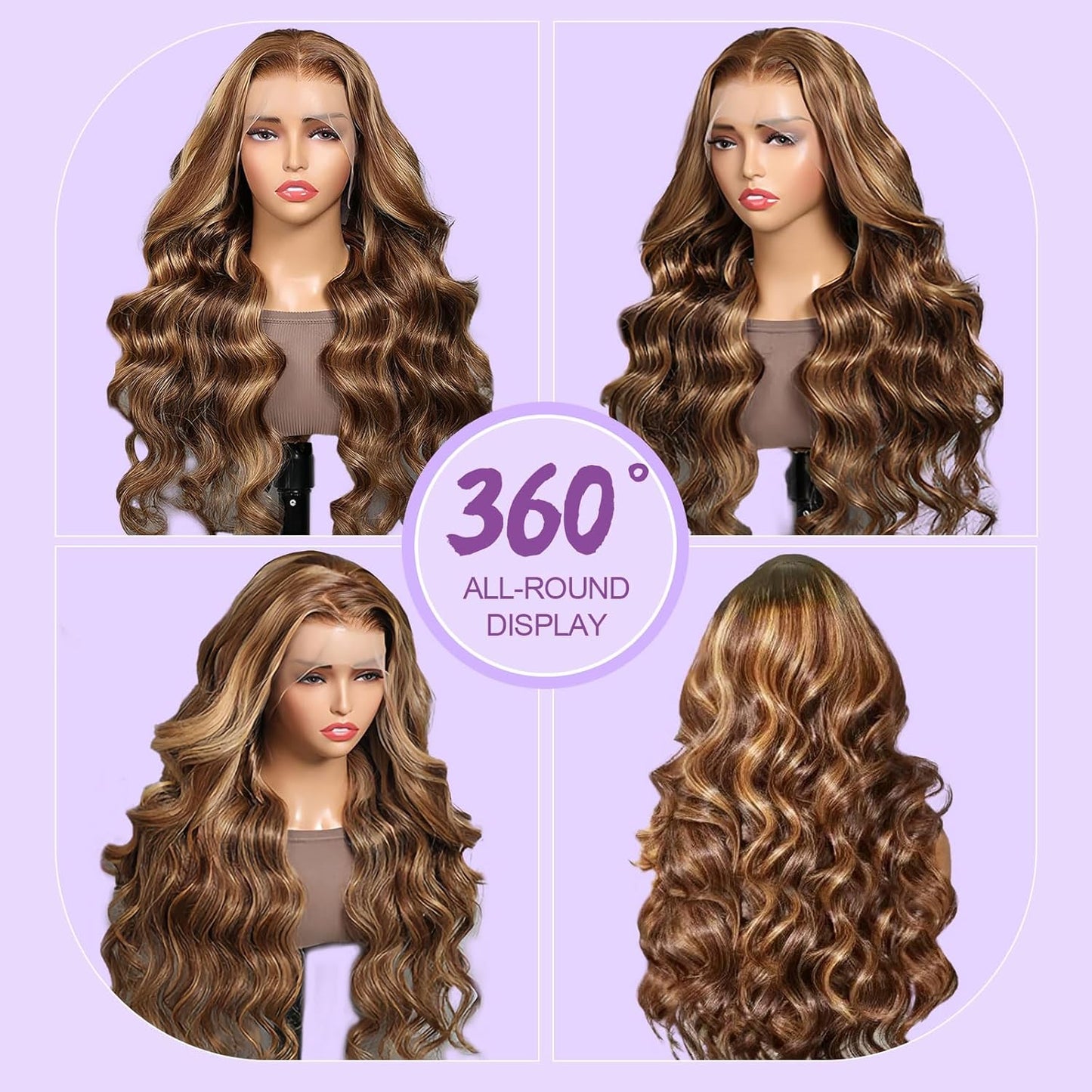 Honey Blonde Wig Human Hair Ombre 13X6 HD Lace Front Wigs Human Hair | Pre Plucked 200 Density Body Wave Highlight 12A HD Lace Frontal Wig 13X6 4/27 Colored Real Hair Wigs for Women 30 Inch