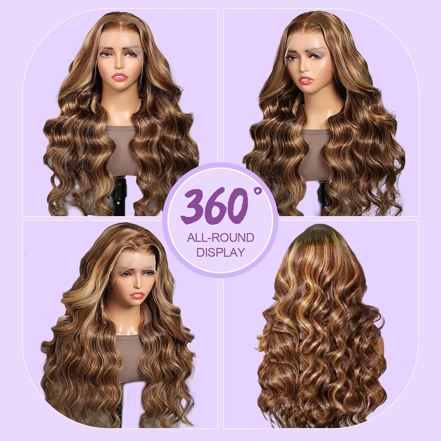 Honey Blonde Wig Human Hair Ombre 13X6 HD Lace Front Wigs Human Hair | Pre Plucked 200 Density Body Wave Highlight 12A HD Lace Frontal Wig 13X6 4/27 Colored Real Hair Wigs for Women 30 Inch