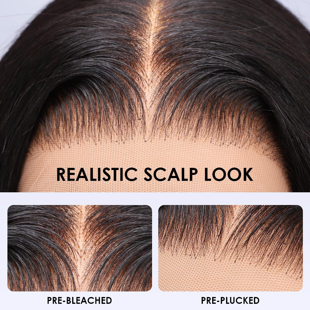 13X6 Body Wave Lace Front Wigs Human Hair Pre Plucked Pre Bleached Small Knots with Baby Hair 200 Density Glueless Human Hair Wigs for Women 28Inch HD Lace Frontal Wig with Soft